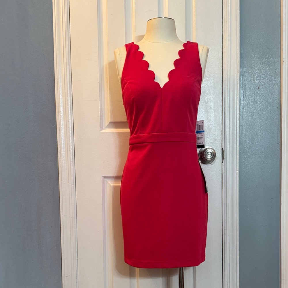 Macy's Vibrant Red Scalloped Mini Dress